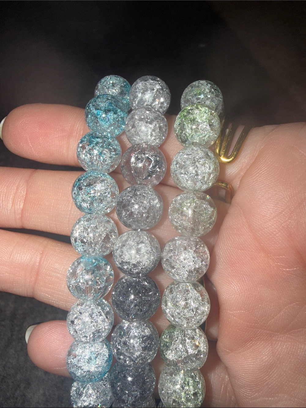 Crystal Crackle Bead Stretch Bracelet - Blue, Gray & Green